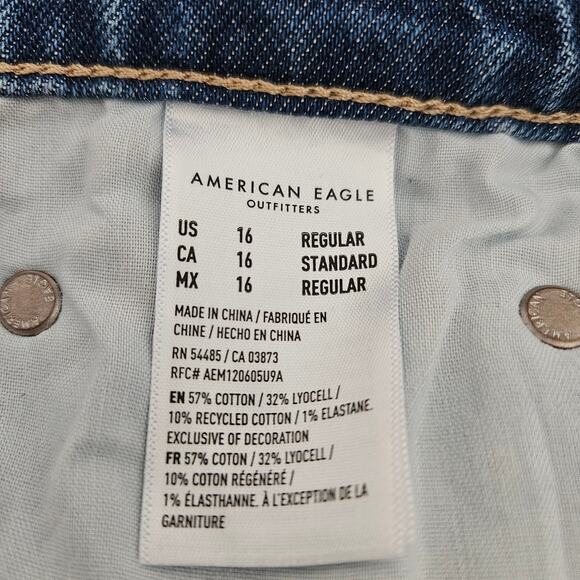 American Eagle Super High Rise Straight Jeans sz 16 Reg Distressed - Picture 6 of 11